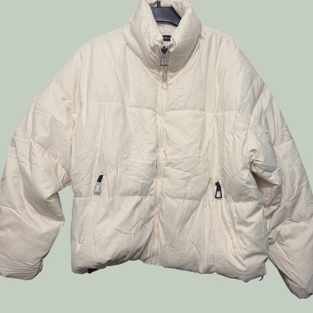 Outerwear White Puffer Jacket Women Small Off White Quilted Zip Up Padded Coat